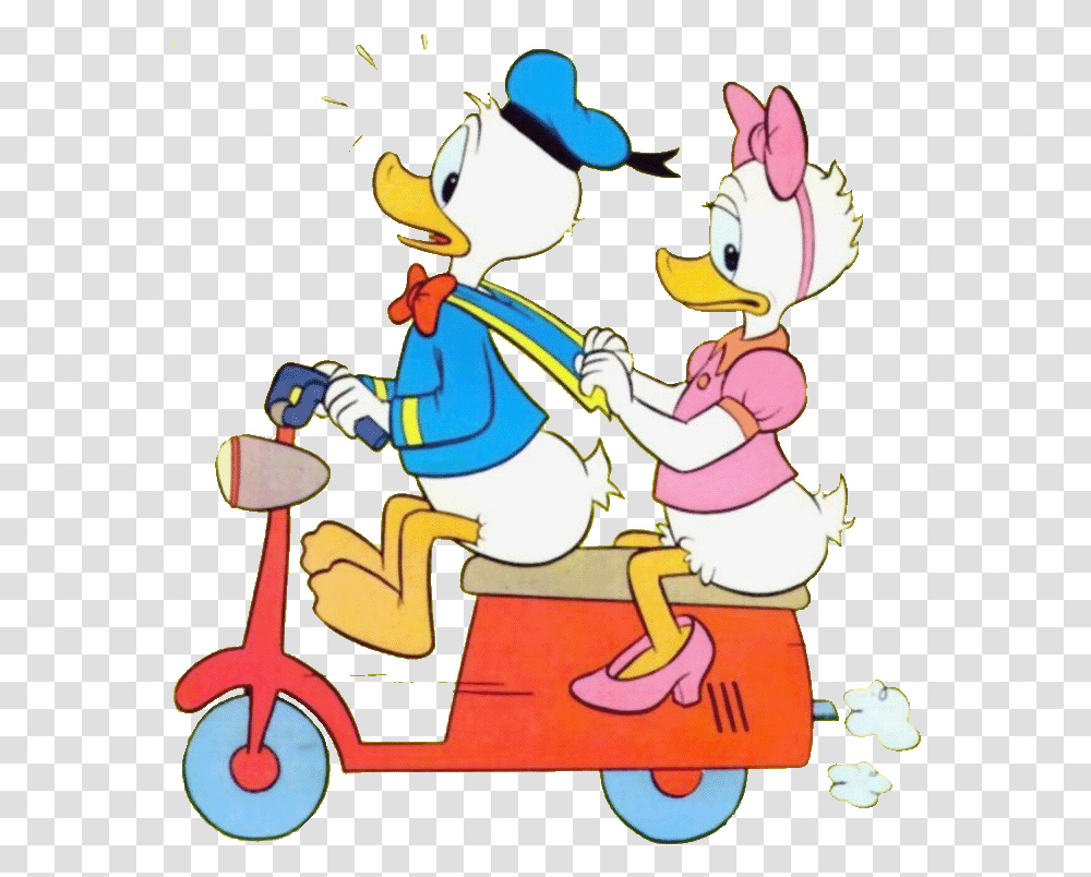 Free Download Donald Duck And Daisy Clipart Daisy Duck Donald Duck And Daisy Quotes, Vehicle, Transportation, Tricycle, Person Transparent Png
