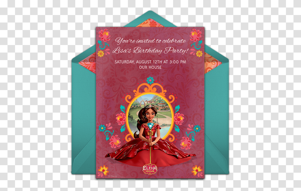 Free Elena Of Avalor Online Invitation Christmas Card, Envelope, Mail, Greeting Card, Person Transparent Png