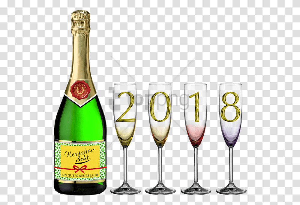 Free Espumante Image With Background New Year 2018 Images, Glass, Alcohol, Beverage, Drink Transparent Png