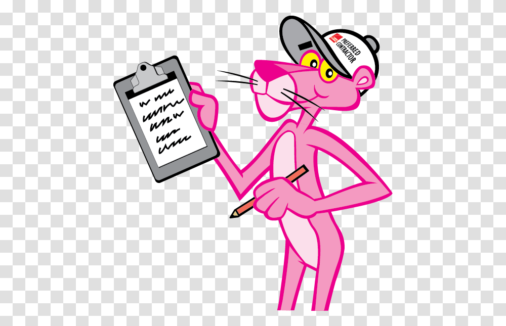Free Estimate Cartoon Characters Pink Panther, Text, Driving License, Document, Purple Transparent Png