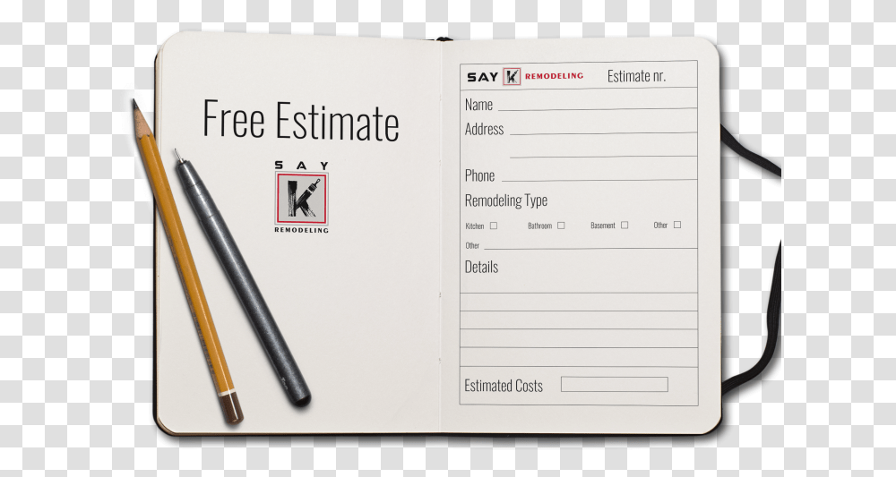 Free Estimate Remodeling Dayton, Pen, Page, Paper Transparent Png