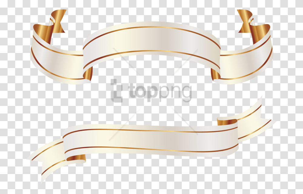 Free Gold Banner Ribbon Images White Gold Ribbon Vector, Cuff Transparent Png