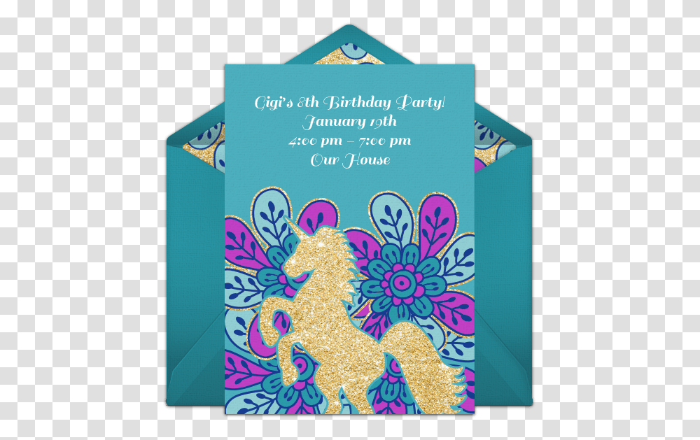 Free Gold Unicorn Online Invitation Punchbowlcom Party Supply, Envelope, Mail, Greeting Card, Bird Transparent Png