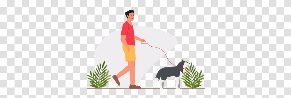 Free Guy Walking With Dog In The Park Illustration Download Leash, Person, Human, Mammal, Animal Transparent Png