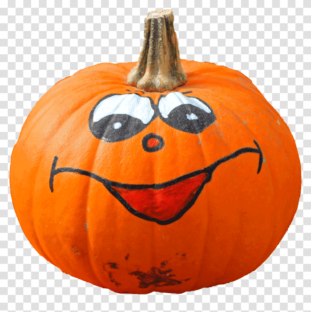 Free Halloween Pumpkin With A Funny Painted Face Image Easy Painted Pumpkin Faces, Plant, Vegetable, Food, Produce Transparent Png