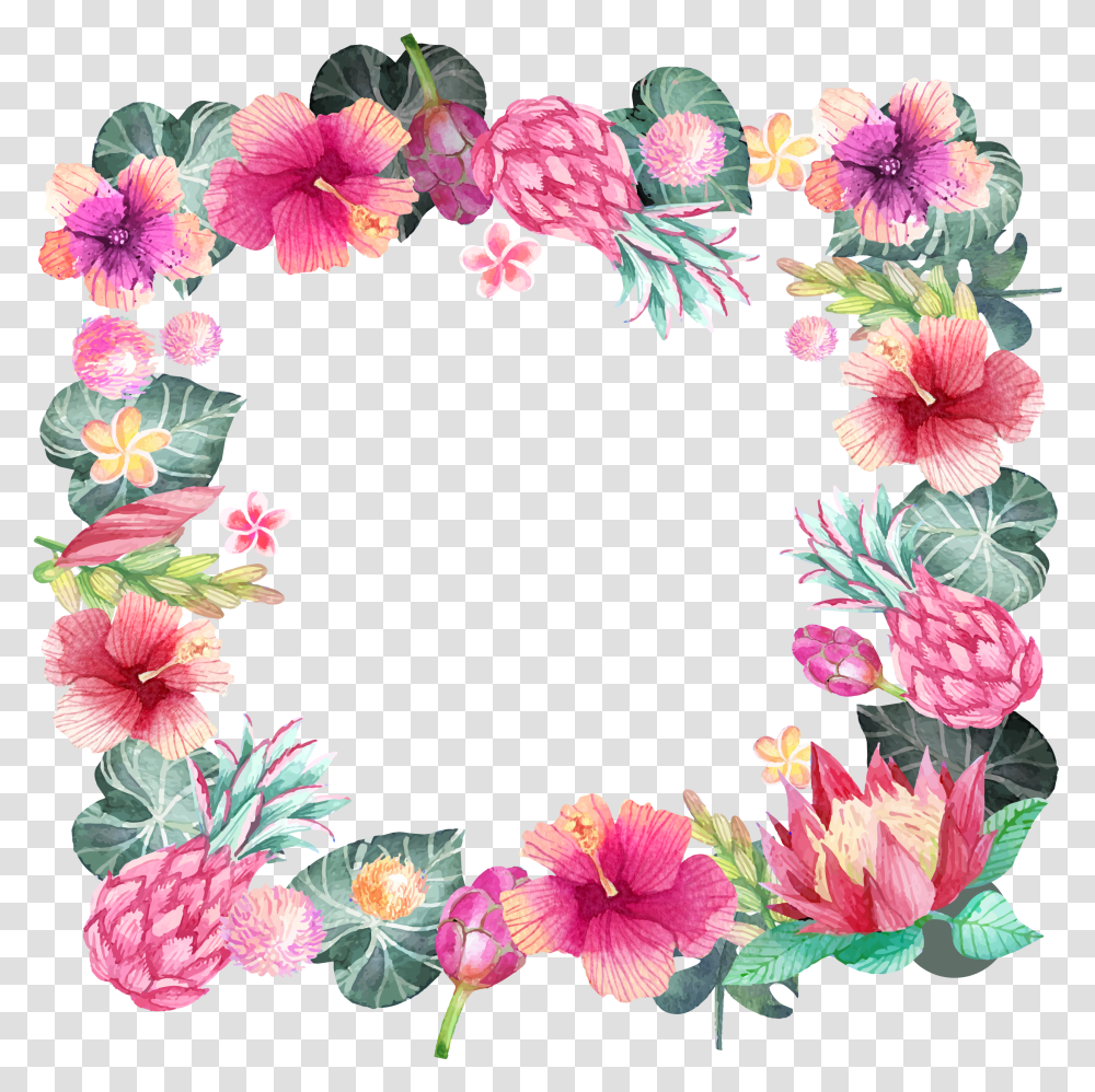 Free Hand Painted Flower Borders Image With Flower Border Design Water Color Pink, Graphics, Art, Floral Design, Pattern Transparent Png