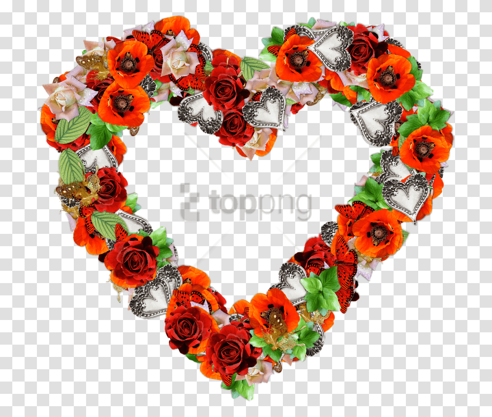 Free Heart Made Of Poppies And Roses Free Clip Art Valentines Day Hearts, Wreath Transparent Png