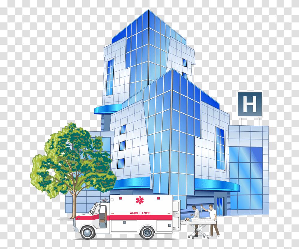 Free Hospital Clipart Group Hospital Building Clip Art, Office Building, Person, Human, Truck Transparent Png