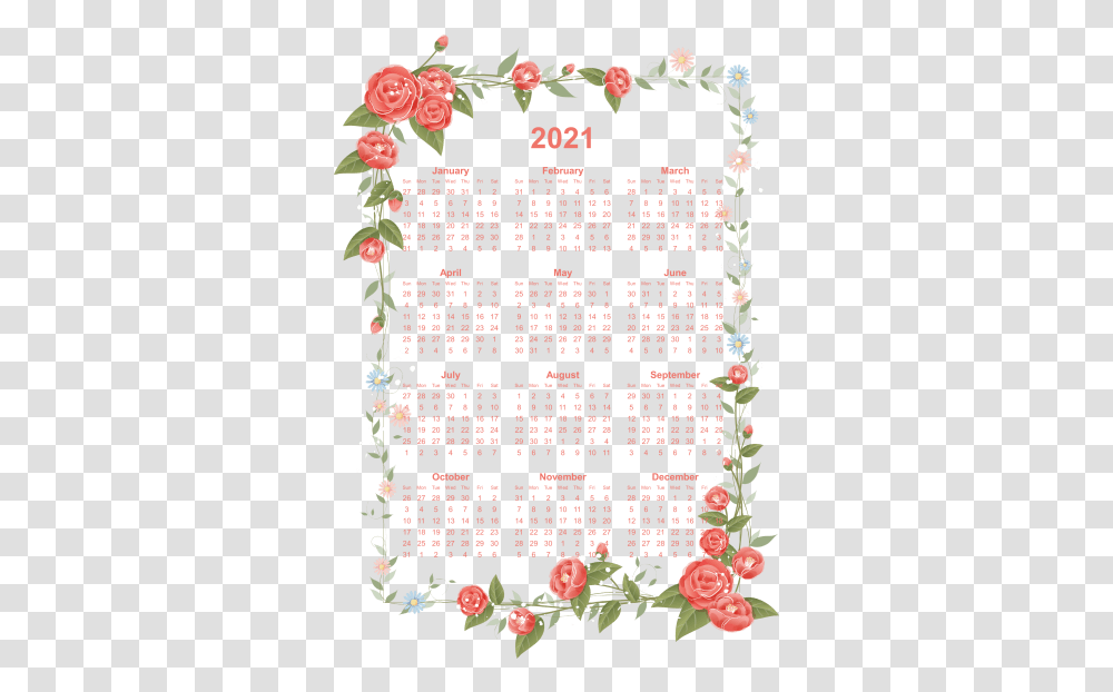 Free Image Decorative Borders 2021 Calendar Printable Flower Border Design, Text, Plant, Rose, Blossom Transparent Png