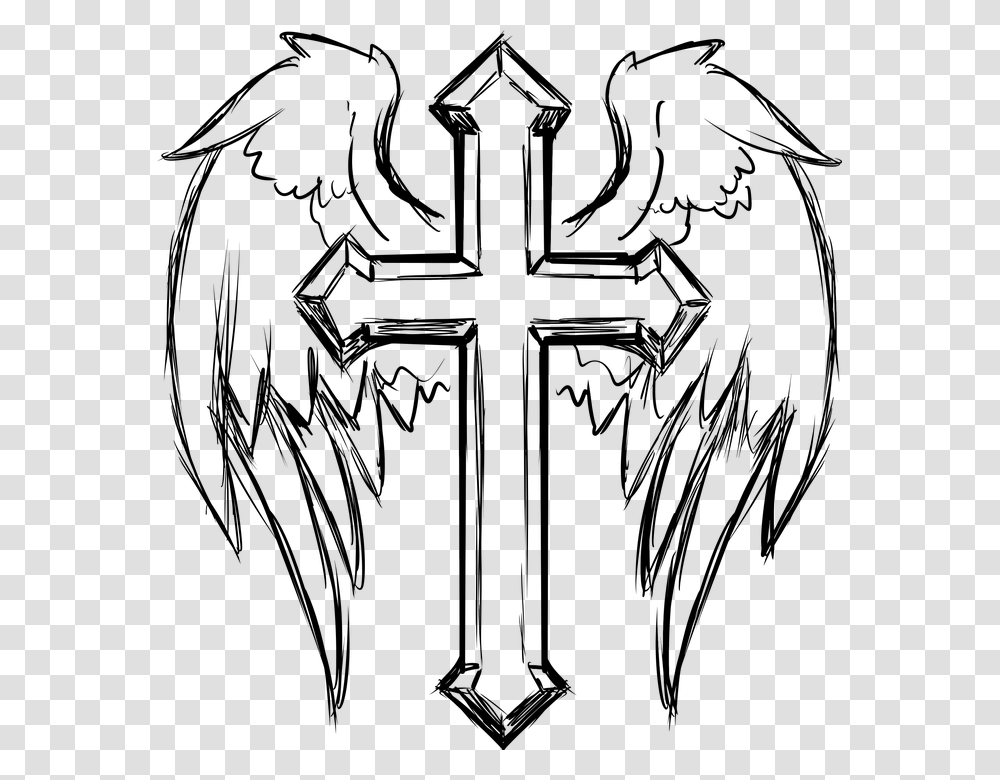 Free Library Huge Freebie Clip Cross With Flowers Drawing, Gray, World Of Warcraft Transparent Png