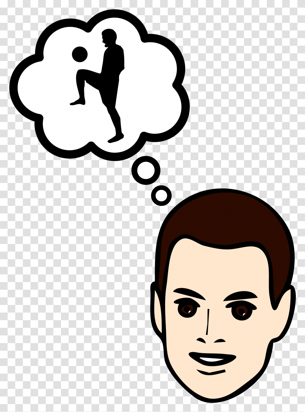 Free Man Thinking Soccer Clipart Thought Bubble, Person, Human, Stencil, Face Transparent Png