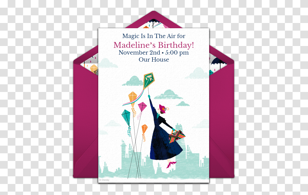Free Mary Poppins Returns Online Invitation Punchbowlcom Mary Poppins Birthday Invitation, Flyer, Poster, Paper, Advertisement Transparent Png