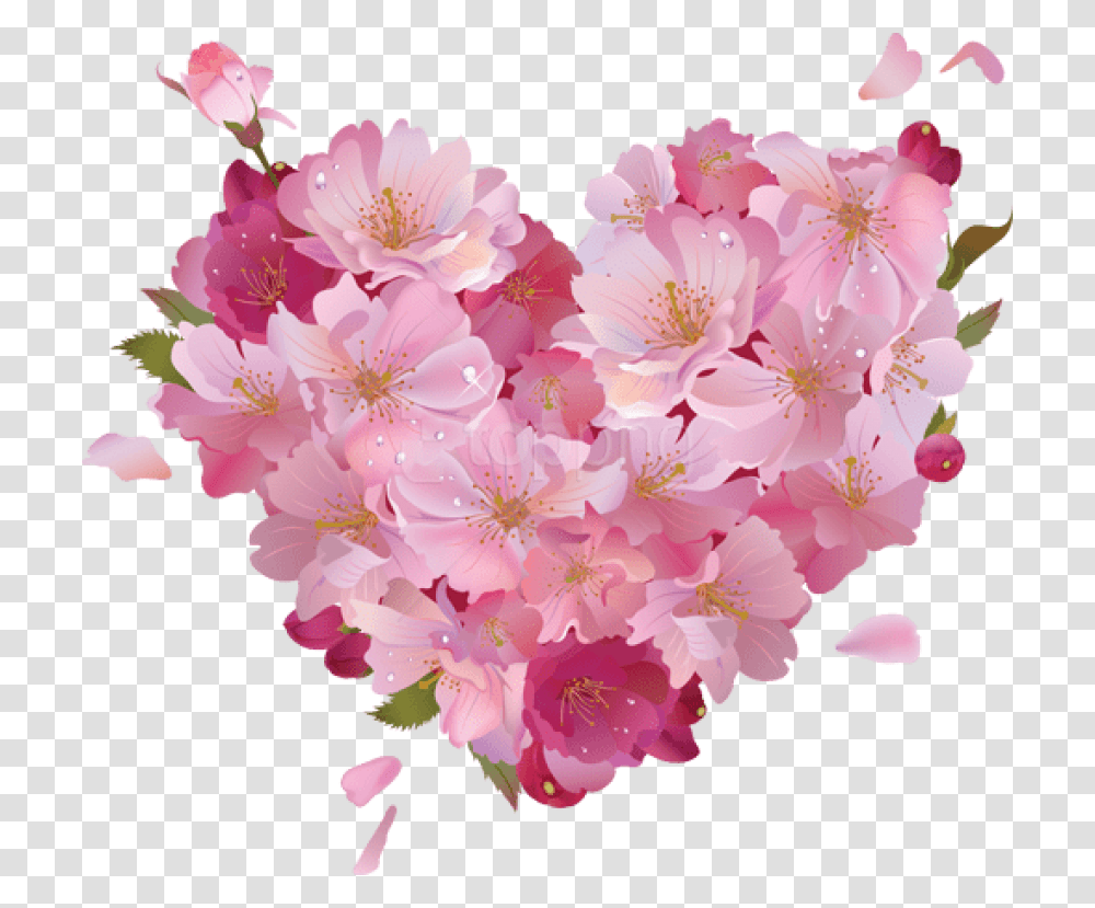 Free Pink Flower Heart Pink Heart And Flowers, Plant, Blossom, Cherry Blossom, Anther Transparent Png