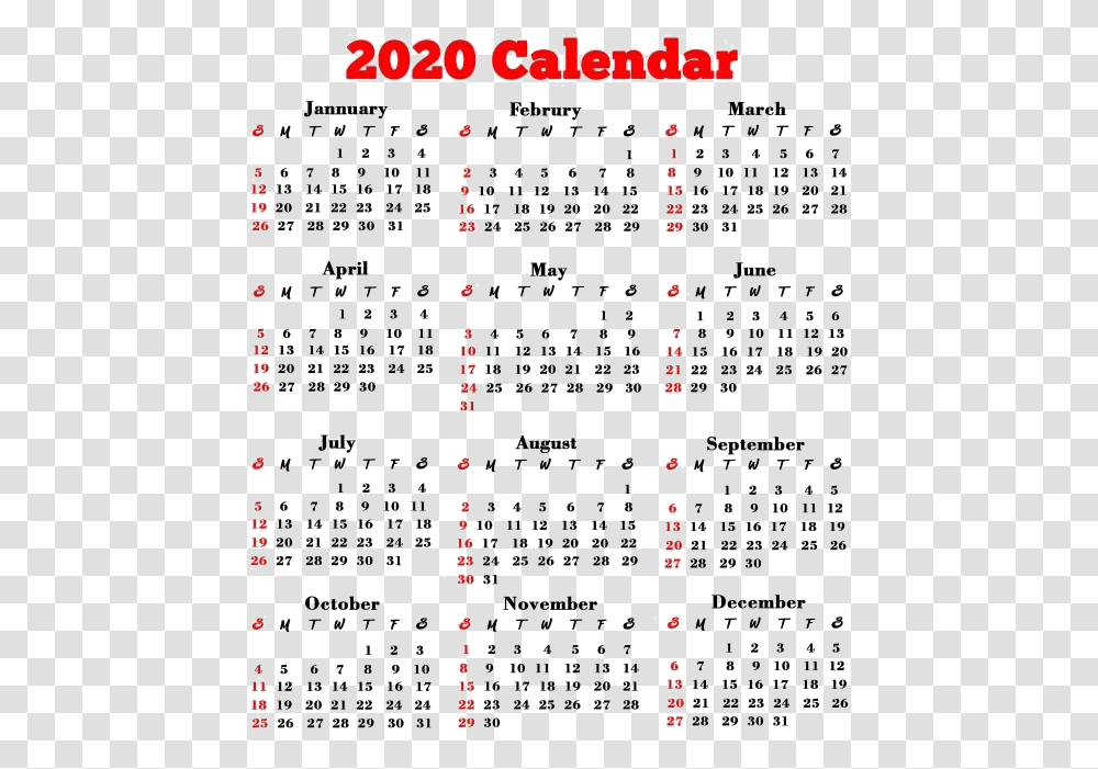 Free Printable 2020 Calendar, Menu Transparent Png