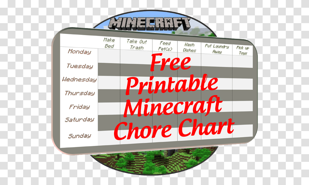 Free Printable Minecraft Chore Chart Printable Minecraft Chore Chart, Word, Number Transparent Png