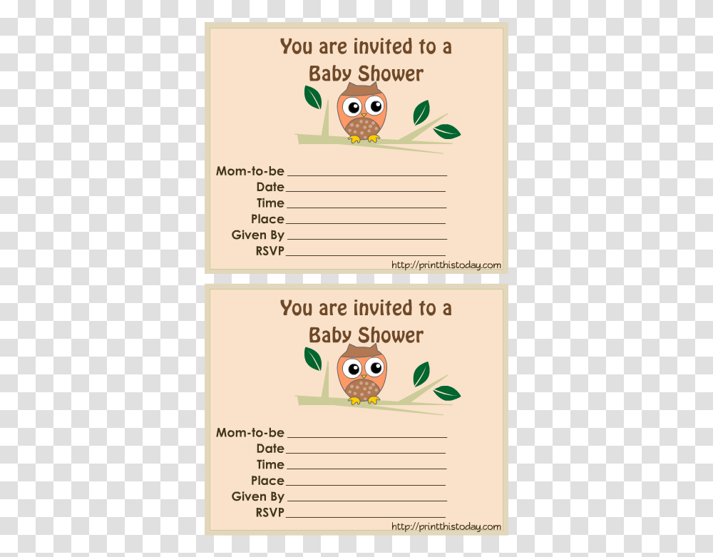 Free Printable Owl Baby Shower Invitations Party, Label, Page, Word Transparent Png