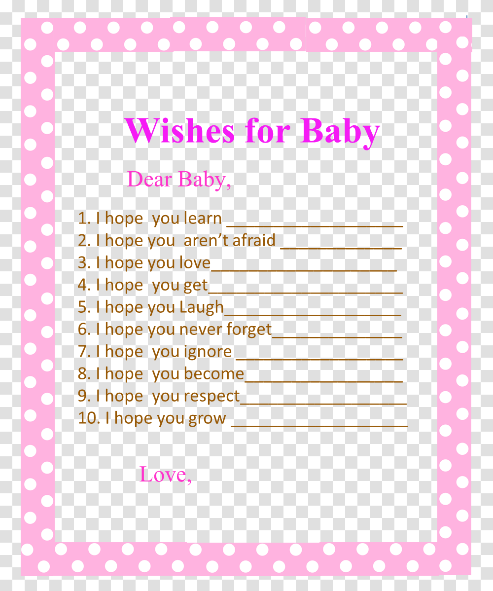 Free Printable Pink Polka Dots Wishes For Baby Circle, Texture, Paper, Flyer, Poster Transparent Png