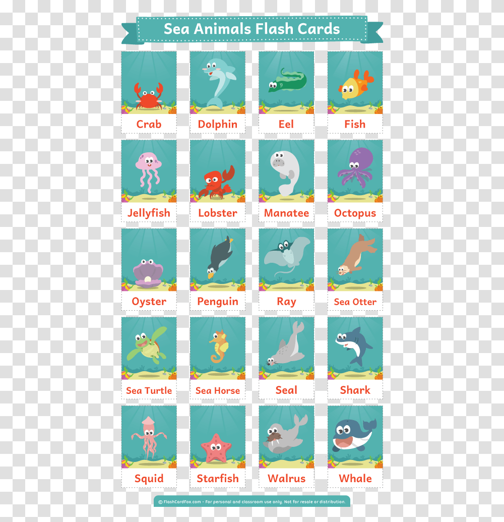 Free Printable Sea Animals Flash Cards Sea Animals Flashcards Printable, Bird, Word, Advertisement Transparent Png