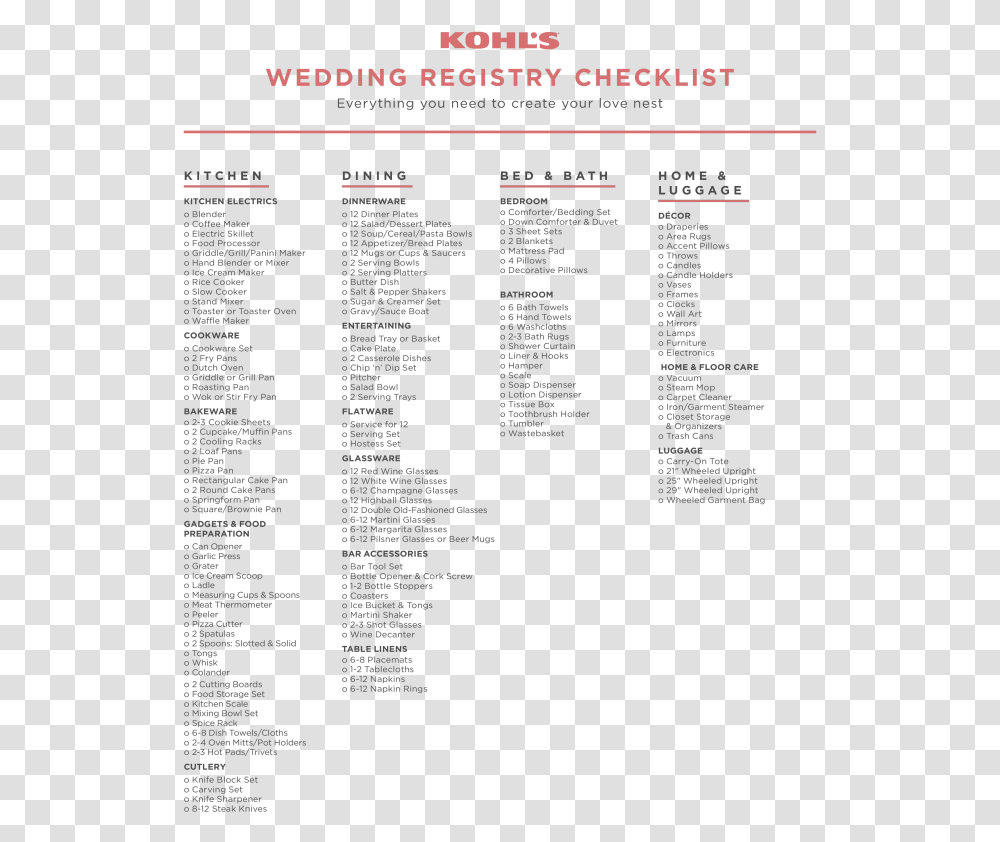 Free Printable Wedding Registry Checklist Templates Wedding Registry Checklist, Menu, Page, Word Transparent Png