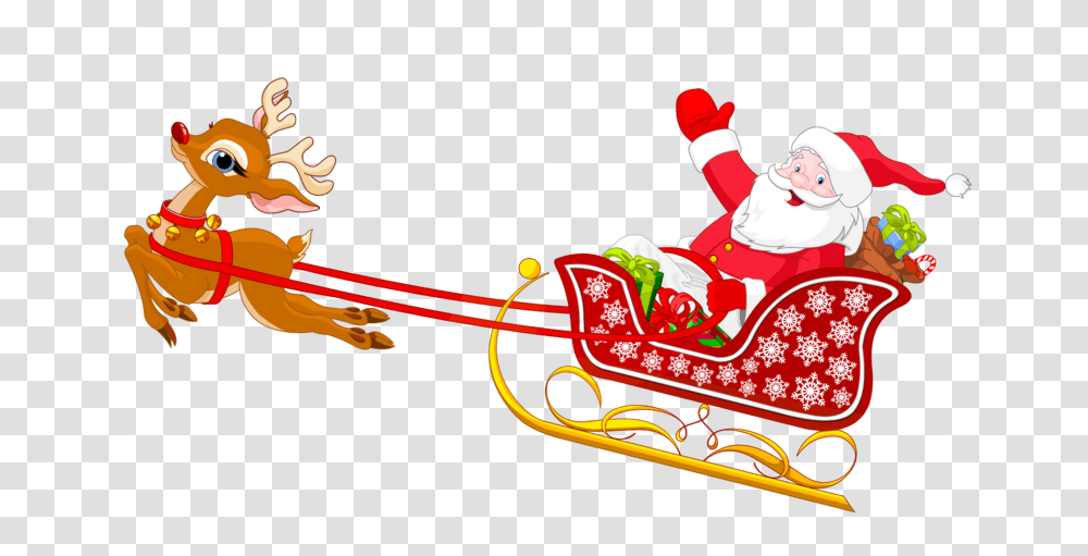 Free Santa And Reindeer Flying Clipart, Transportation, Vehicle, Person, Human Transparent Png