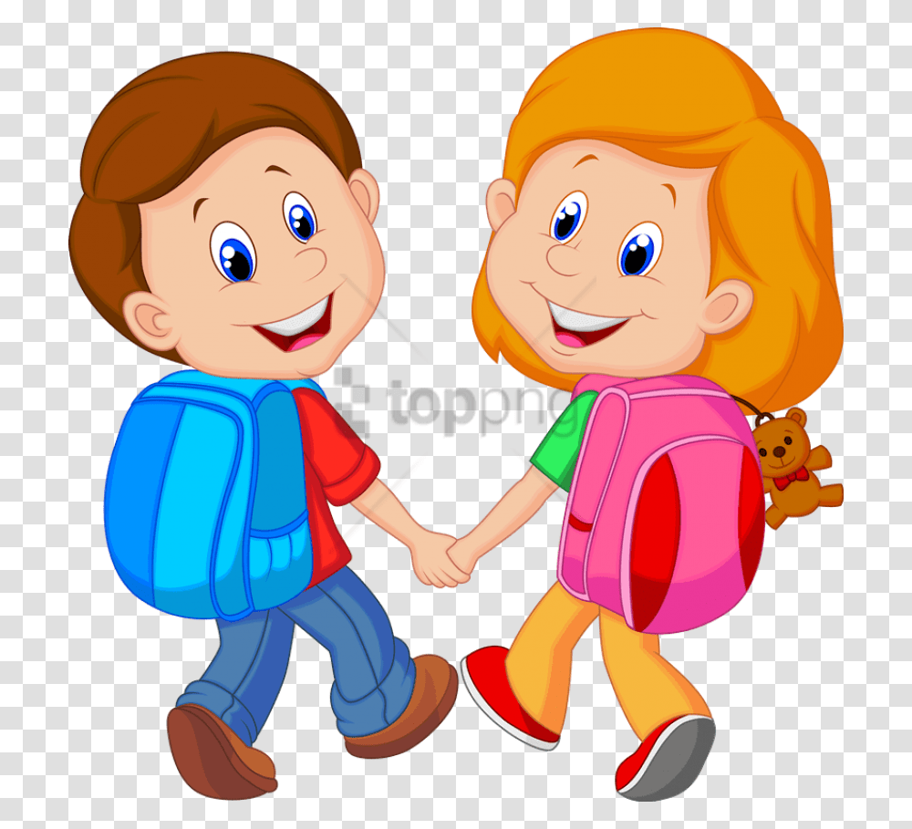 Free School Kids Clip Art Image With Student With School Bag Clipart, Person, Hand, Female, Holding Hands Transparent Png