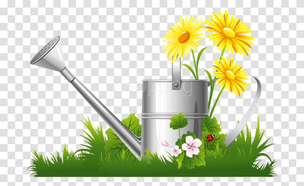 Free Spring Decoration With Water Can Grass And Spring Clipart, Tin, Watering Can, Flower, Plant Transparent Png