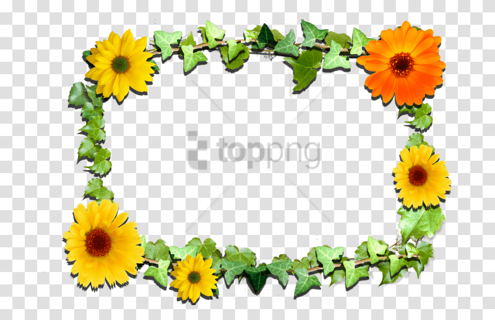 Free Sunflower Frame Image With Printable Design Floral Border, Plant, Blossom, Ivy, Leaf Transparent Png