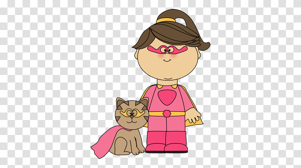 Free Super Hero Clip Art Borders Superhero Girl With A Cat Clip, Doll, Toy, Baseball Cap, Hat Transparent Png