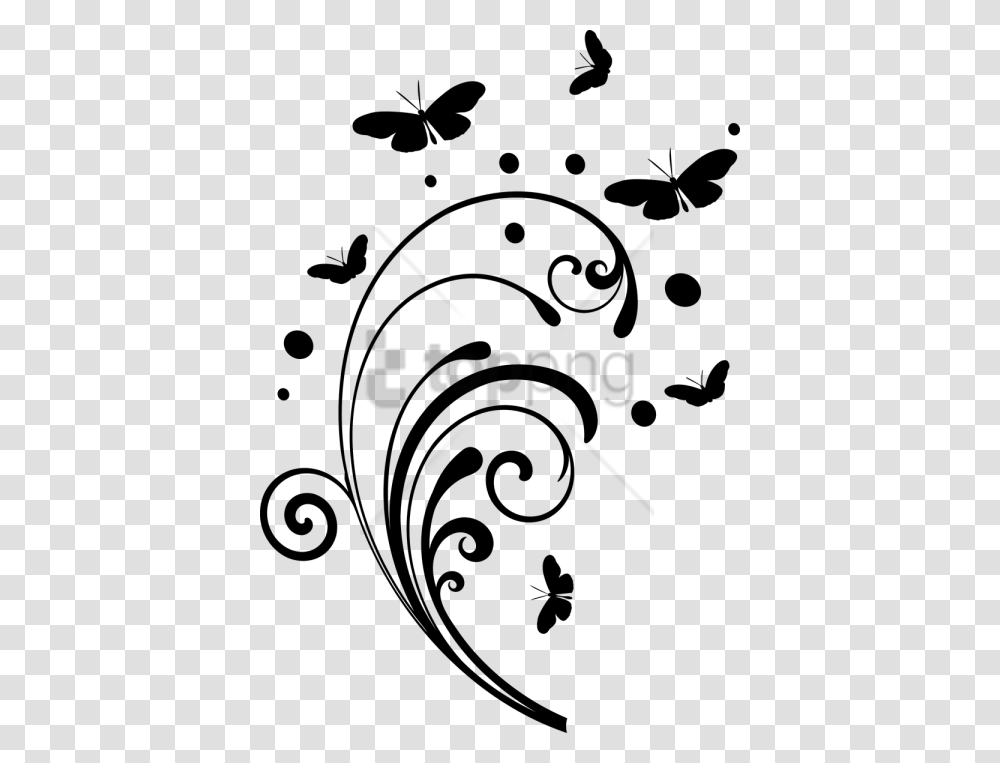 Free Swirl Line Design Image With Black And White Butterfly, Floral Design, Pattern Transparent Png