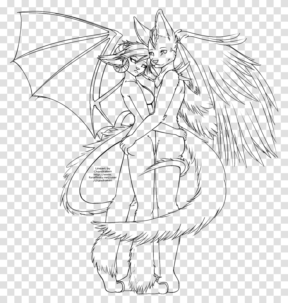 Free To Use Demon Amp Angel Lineart Angel And Demon Lineart, Gray, World Of Warcraft Transparent Png
