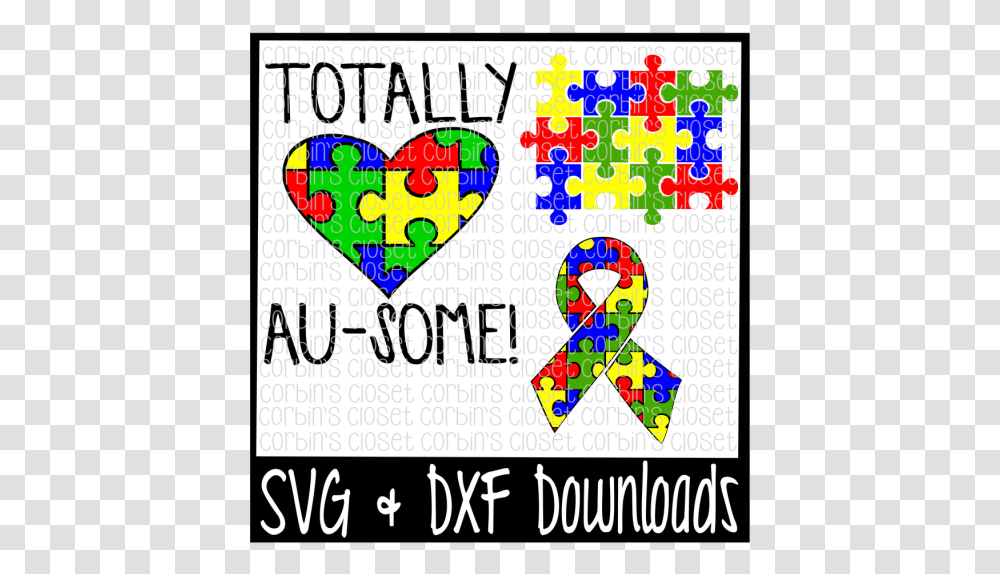 Free Totally Au Some Autism Awareness Puzzle Cutting Heart, Jigsaw Puzzle, Game, Alphabet Transparent Png