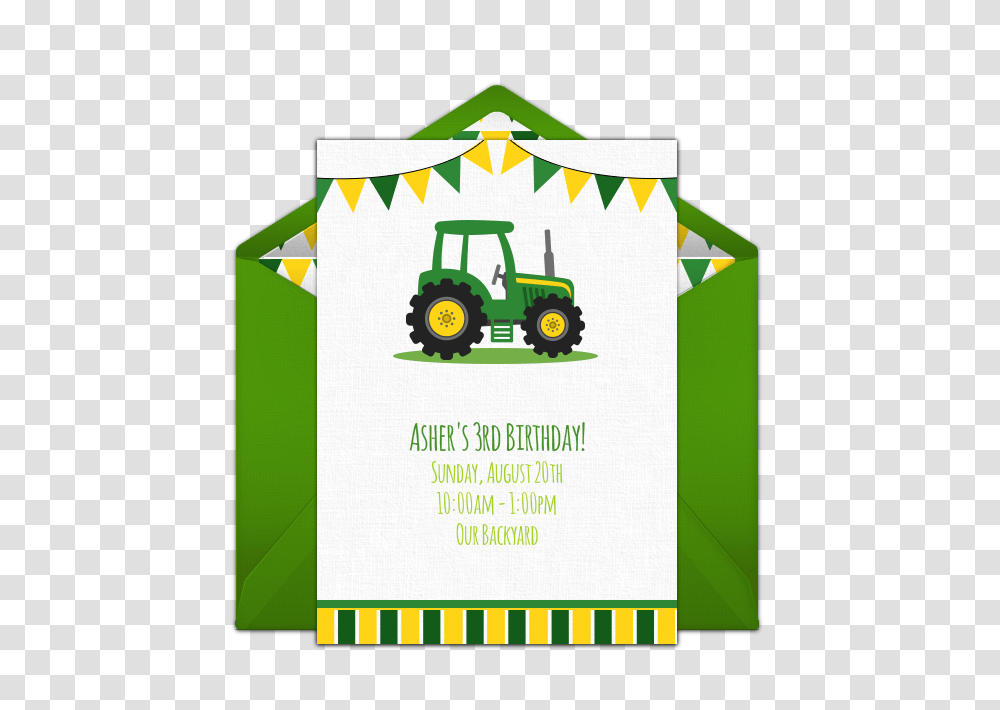 Free Tractor Banner Invitations In Boy Birthday Ideas, Wheel, Machine, Tool, Lawn Mower Transparent Png