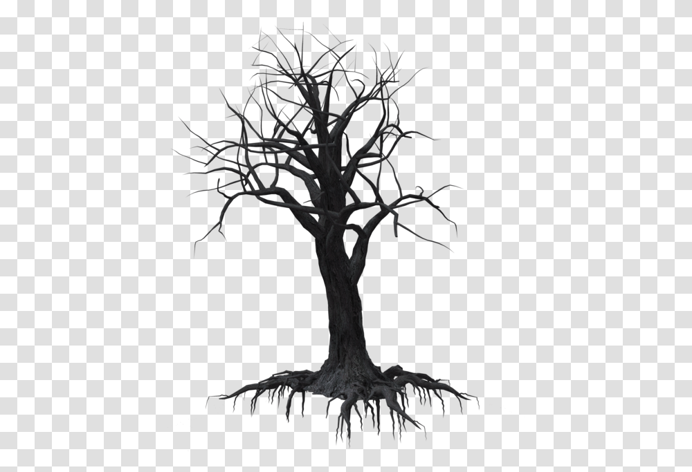 Free Tree Black And White Broken Tree Tree, Plant, Root, Silhouette, Tree Trunk Transparent Png