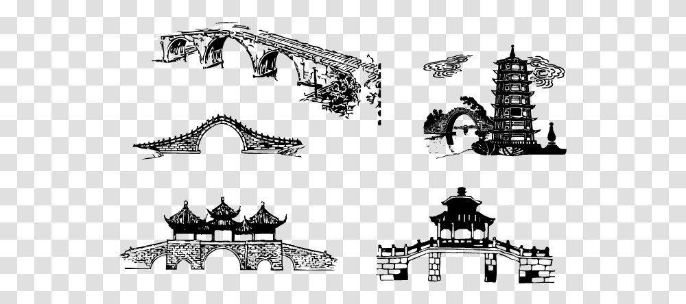 Free Vector Chinese Traditional Architectural Arch Traditional Chinese Bridge, Outdoors, Nature, Paper, Night Transparent Png