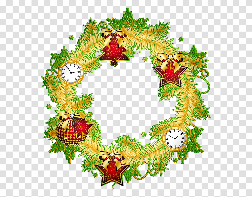 Free Vector Christmas, Wreath, Pattern, Clock Tower, Architecture Transparent Png