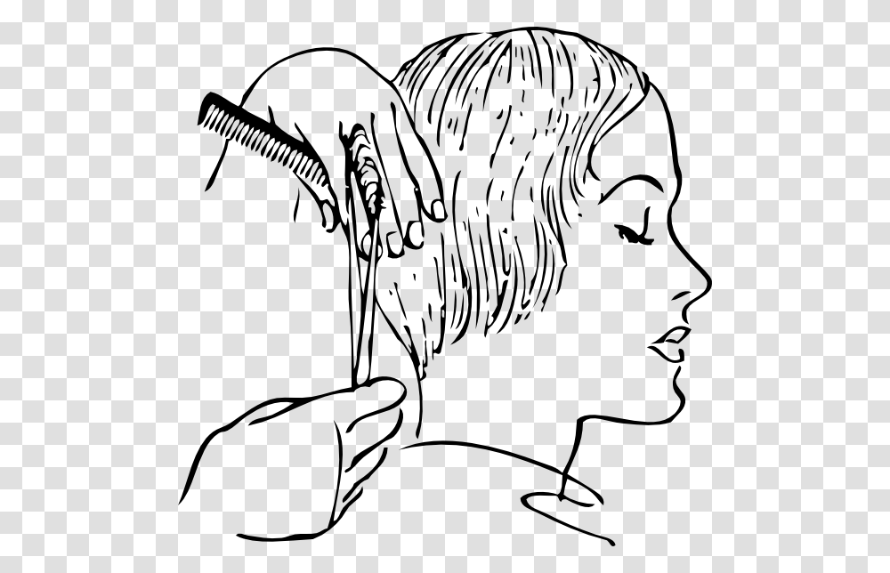 Free Vector Women's Haircutting Clip Art Hair Cut Black And White, Head, Drawing, Tiger, Mammal Transparent Png