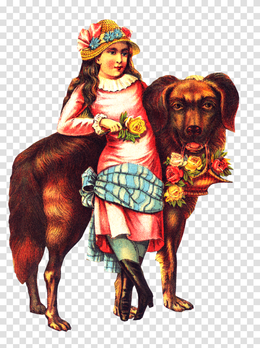 Free Victorian Girl Big Dog Clipart Victorian Clip Art Free Dog, Costume, Person, Mammal, Animal Transparent Png