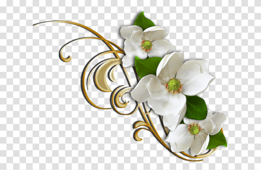 Free White Flower With Gold Decorative Elemant White Gold Flower, Floral Design, Pattern Transparent Png
