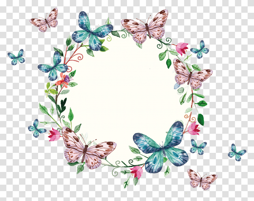 Freepi Com Floral Wreath Butterfly Frame, Floral Design, Pattern Transparent Png