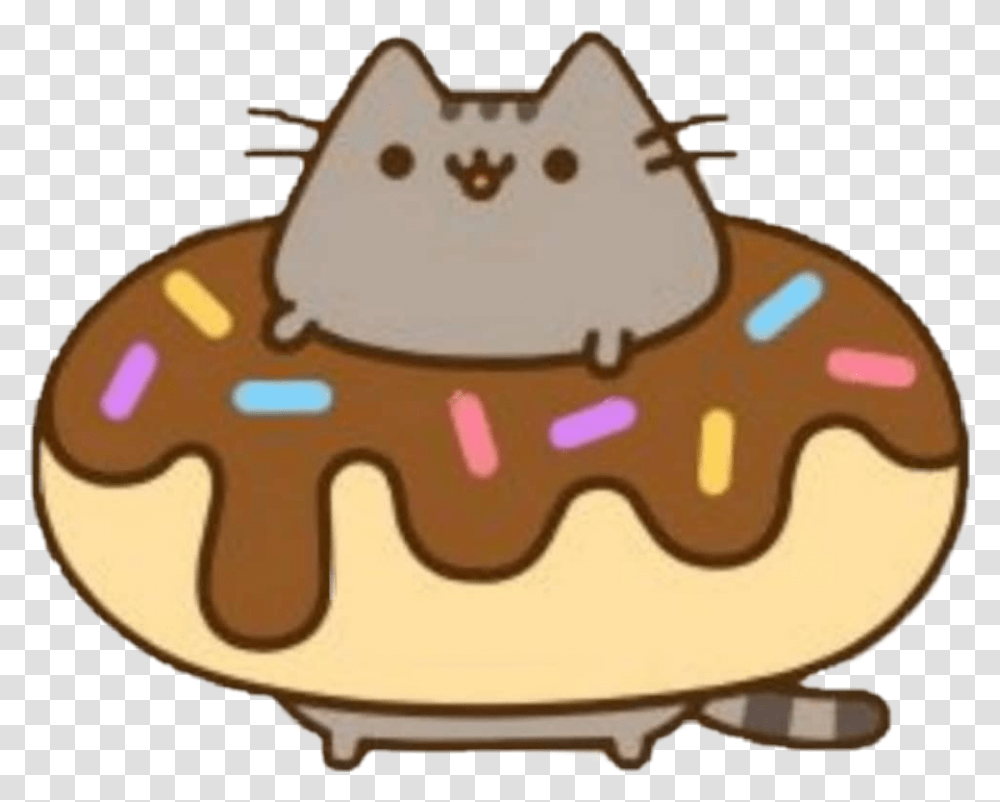 Freetoedit Cat Pusheen Pusheencat Pusheenthecat Pusheen Cat In A Donut, Cake, Dessert, Food, Birthday Cake Transparent Png