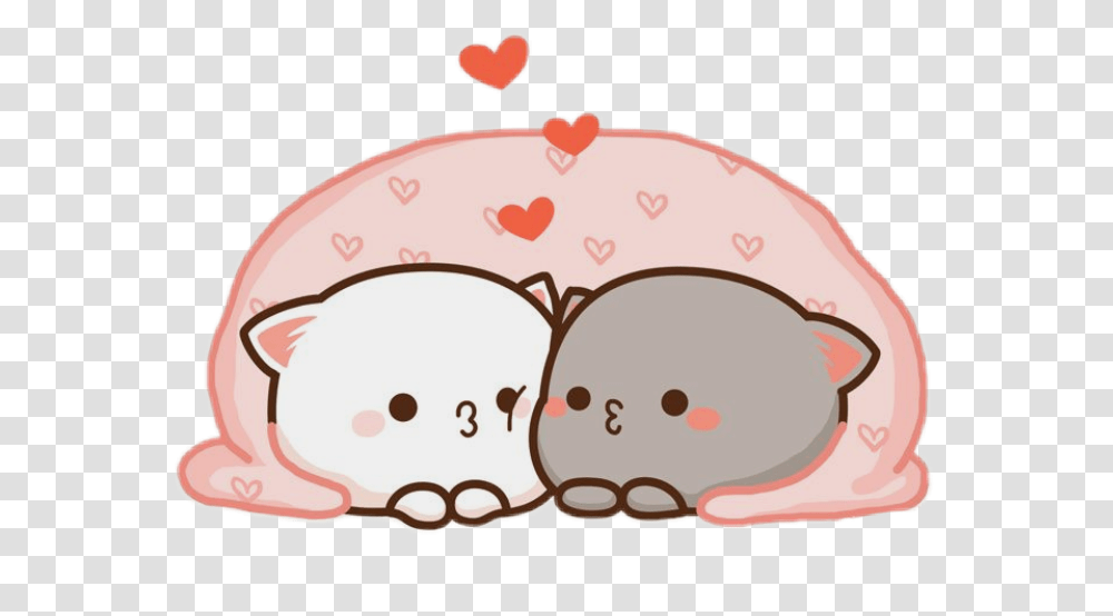 Freetoedit Cute Kawaii Cat Couple Love Hug Cuddle Mochi Mochi Peach Cat, Food, Birthday Cake, Bread, Animal Transparent Png