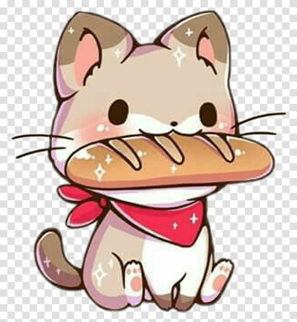 Freetoedit Cute Kawaii Cat French Bread Hat Baguette Cute Kawaii Cat, Hot Dog, Food, Helmet Transparent Png