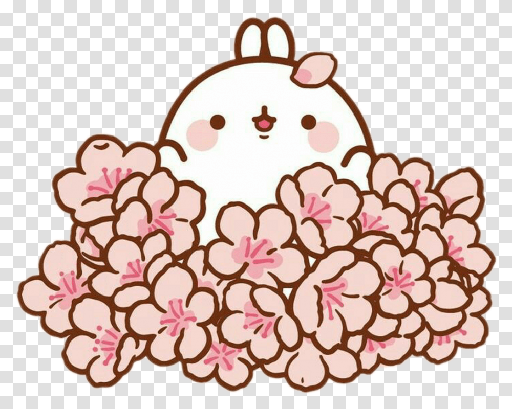 Freetoedit Cute Kawaii Molang Sakura Blossom Tree Flowe, Floral Design, Pattern, Graphics, Art Transparent Png