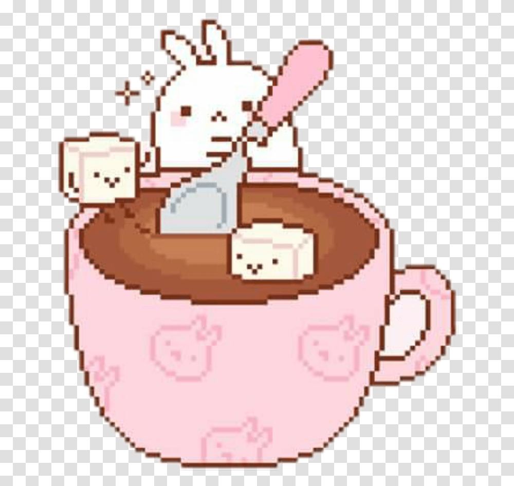 Freetoedit Cute Kawaii Pixel Pastel Bunny Coffee Cute Coffee Pixel Art, Dessert, Food, Cup, Cream Transparent Png
