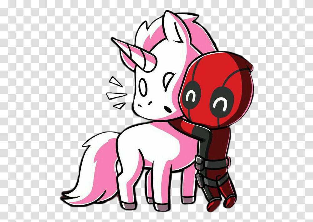 Freetoedit Cute Kawaii Unicorn Deadpool Love Hug Affect Cute Unicorn And Deadpool, Pig, Mammal, Animal, Hog Transparent Png
