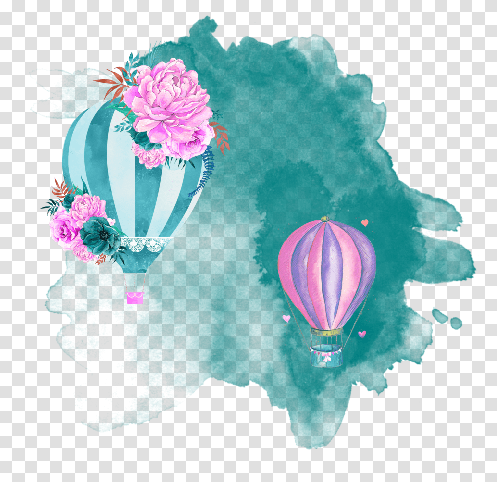 Freetoedit Hotairballoon Watercolor Watercolor Background Blue Green Transparent Png
