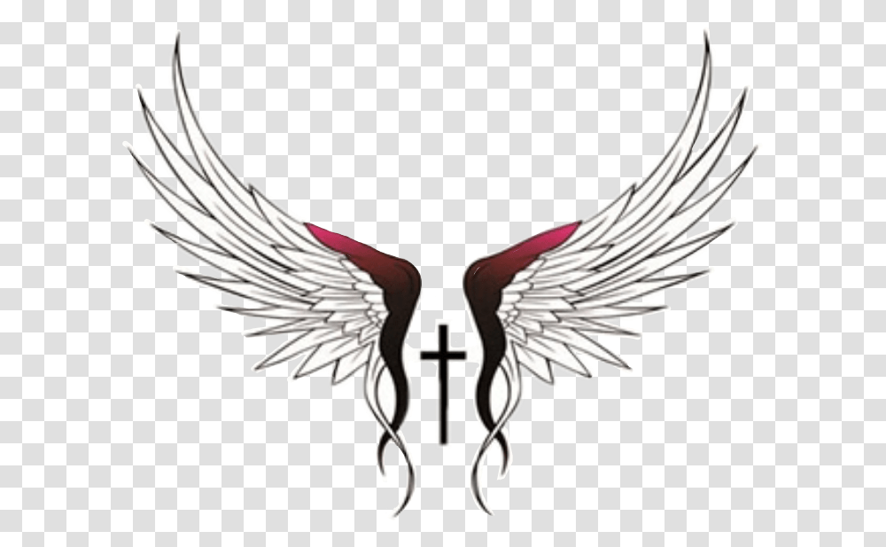 Freetoedit Remixit Tattoo Wings Cross Tribal Cross With Wings Tattoo, Emblem, Bird, Animal Transparent Png
