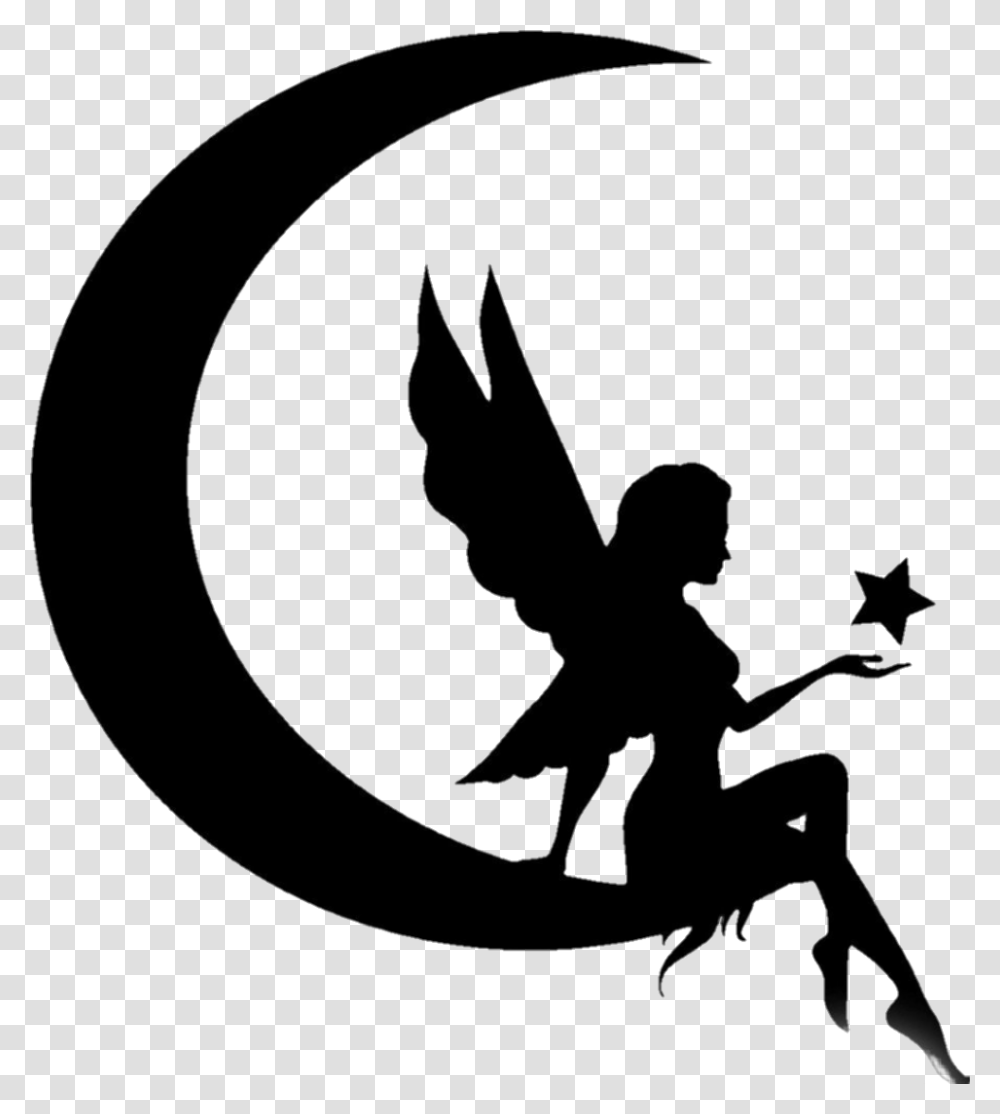 Freetoedit Silhouette Art Night Sky Moon Disney Fairy On Moon Silhouette, Logo, Trademark Transparent Png