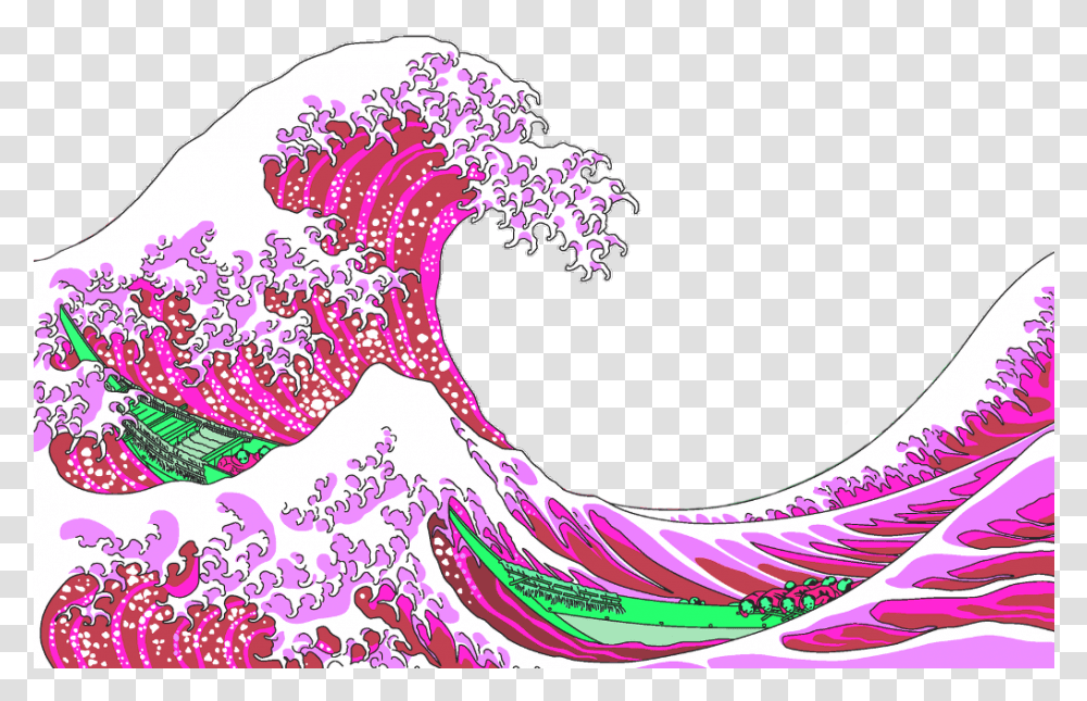 Freetoedit Vaporwave Tsunami Vaporwavecrew Webpunk Great Wave Off Kanagawa, Pattern, Purple Transparent Png
