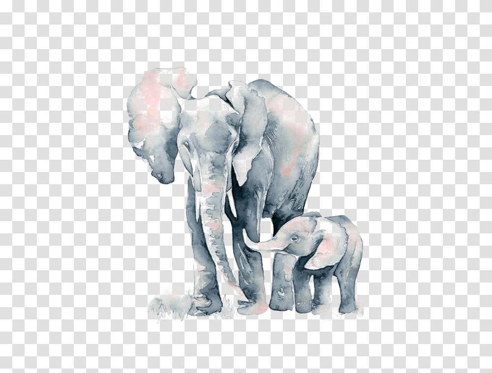 Freeuse Library Painting Elephant Transprent Mom Elephant And Baby Watercolor, Wildlife, Mammal, Animal, Art Transparent Png